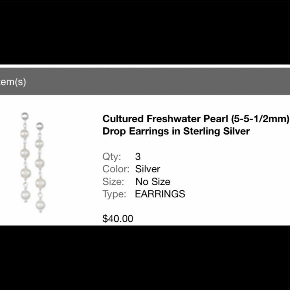 Hanging pearl earrings from Macys; never worn